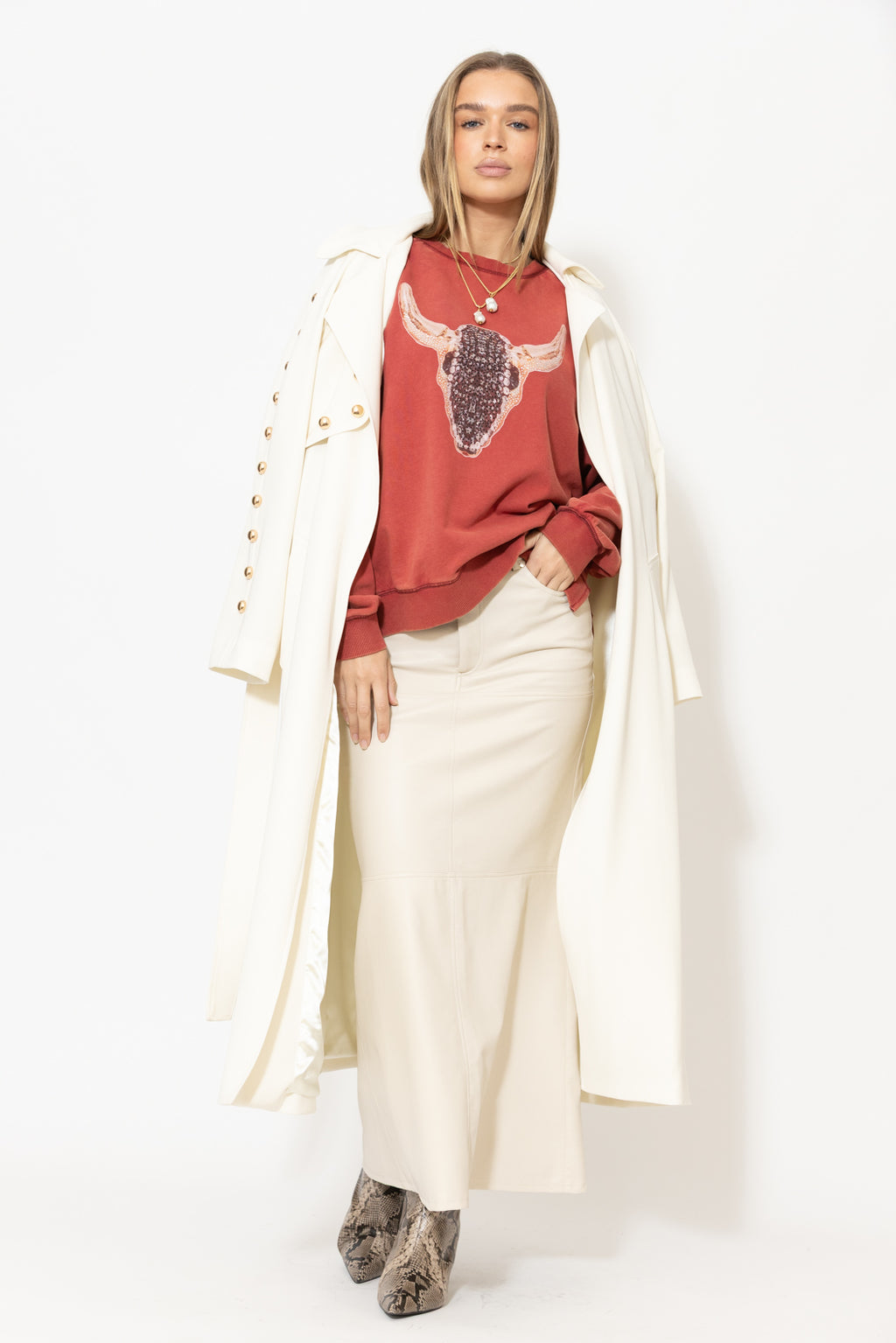 Red Washed Cotton Horns Jumper
