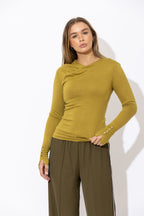 Chartreuse Fine Knit Drape Top