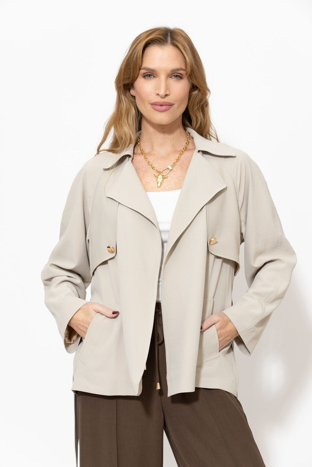 Beige Luxury Crop Trench