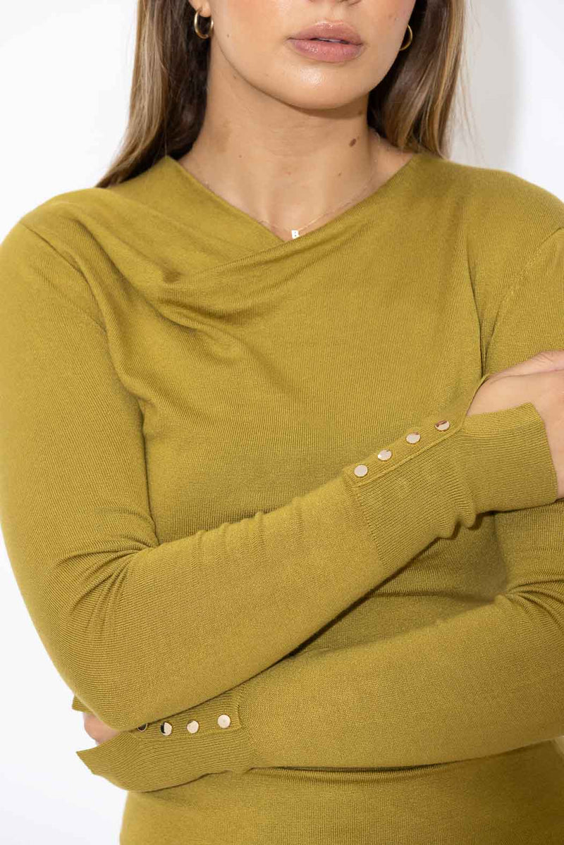 Chartreuse Fine Knit Drape Top