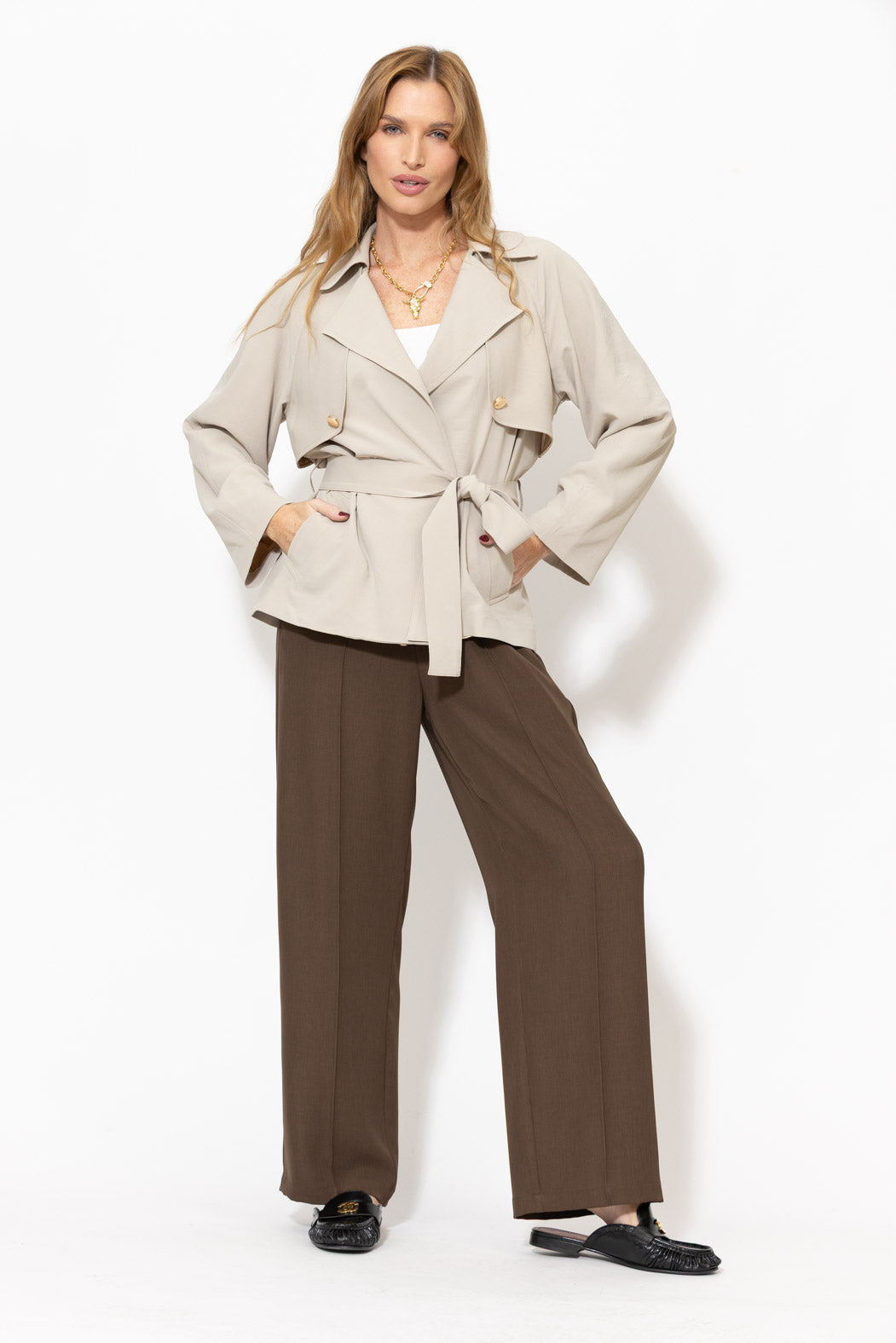 Beige Luxury Crop Trench