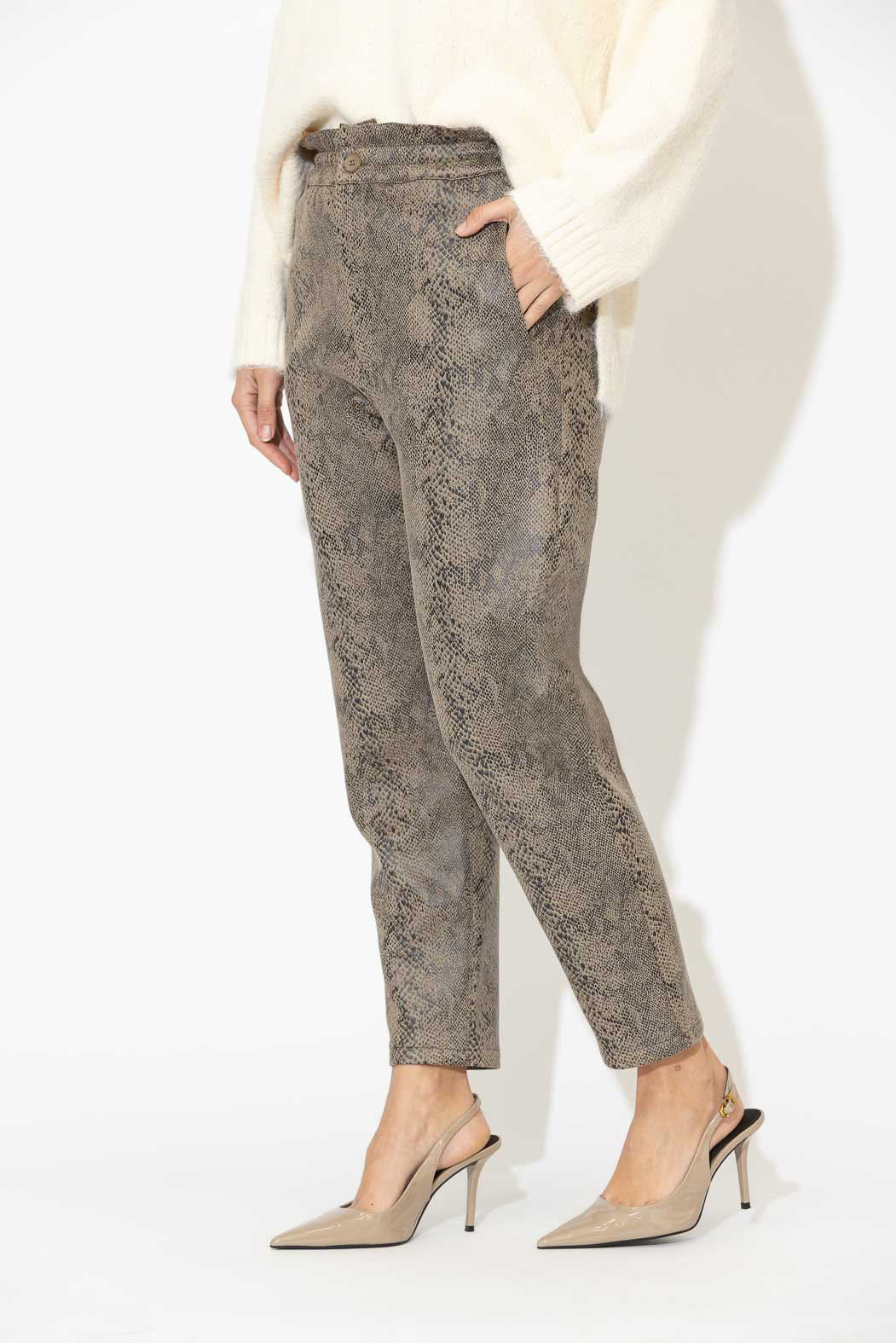 Taupe Snake Paperbag Pant