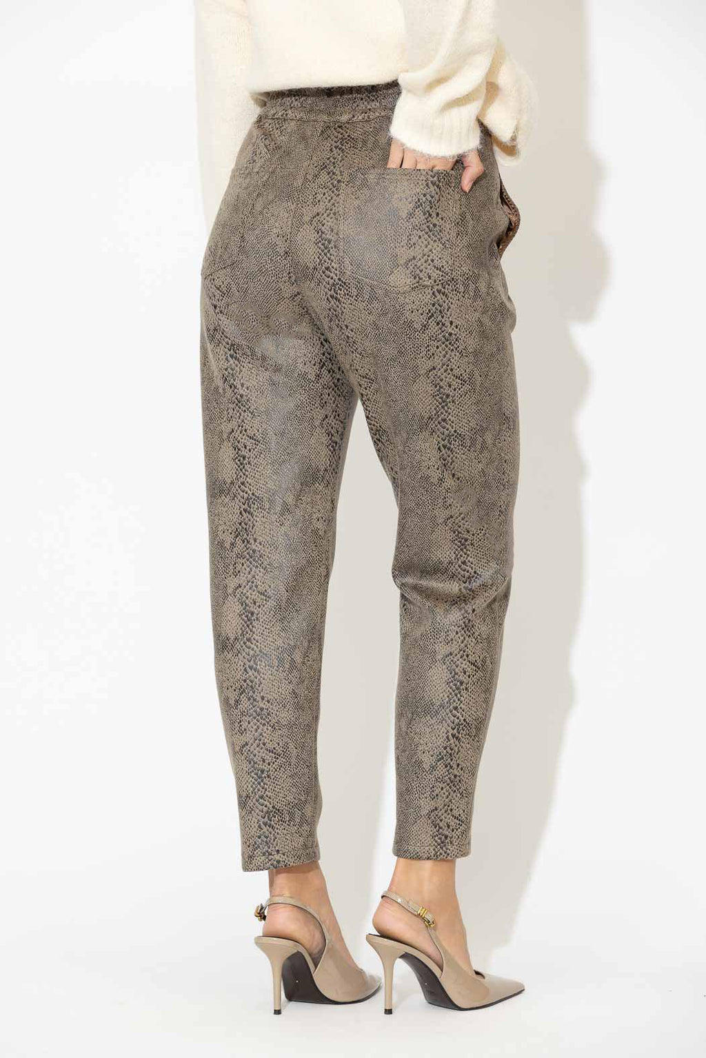 Taupe Snake Paperbag Pant