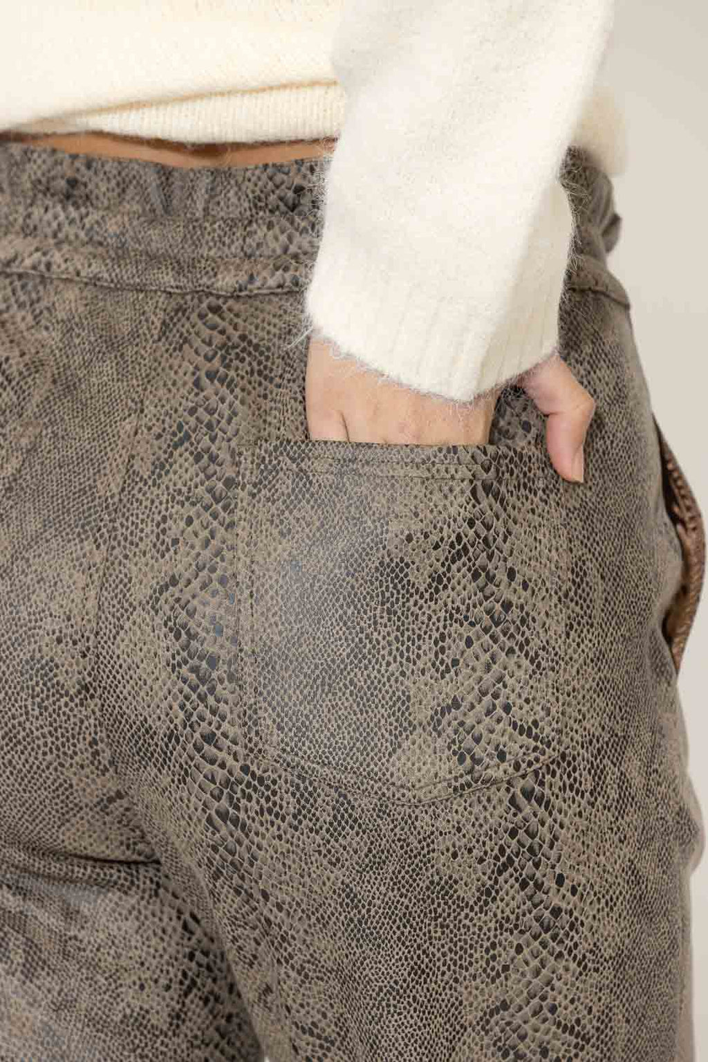 Taupe Snake Paperbag Pant