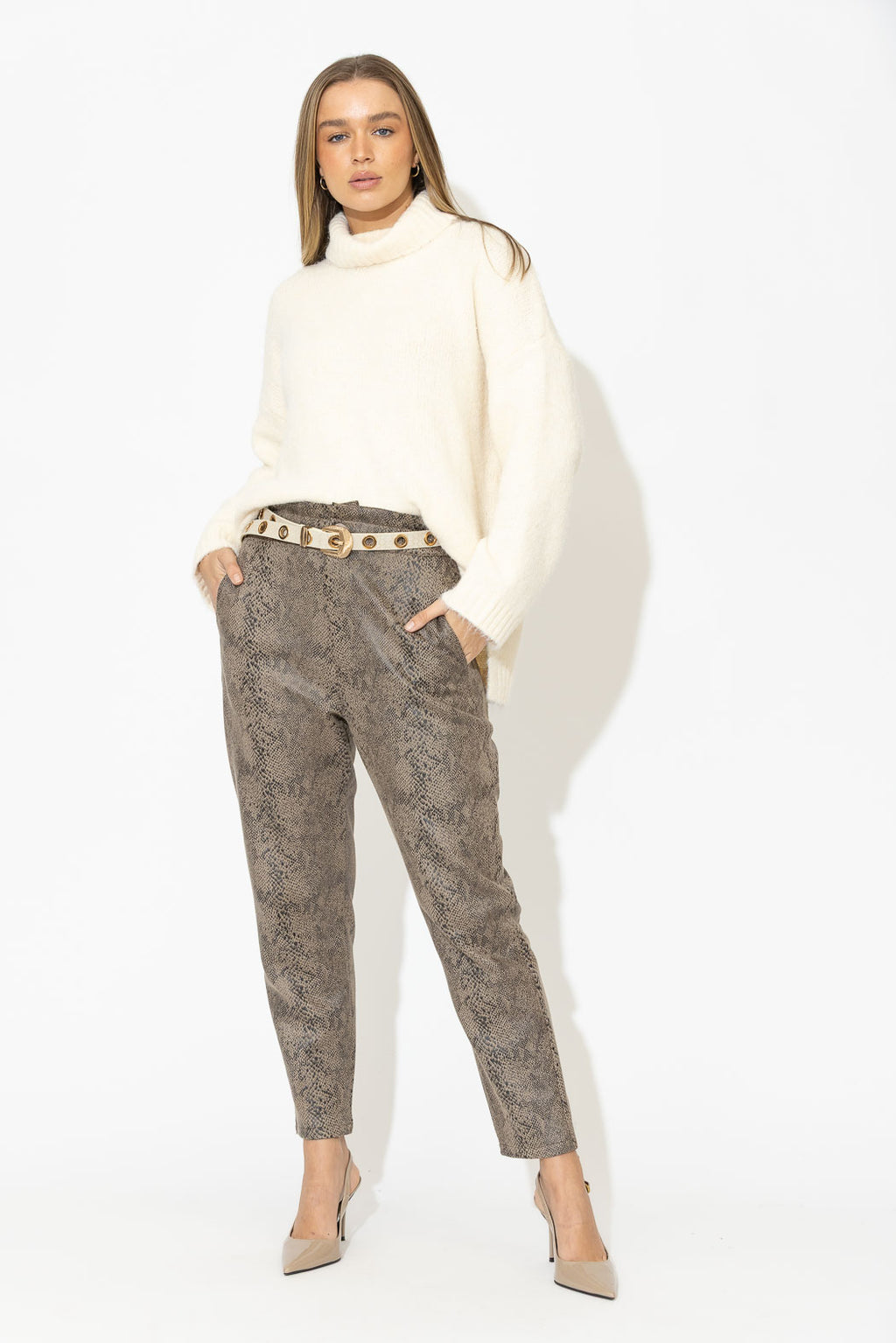 Taupe Snake Paperbag Pant