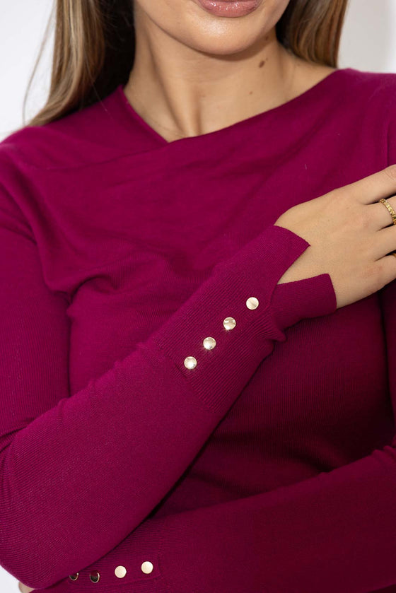 Magenta Fine Knit Drape Top