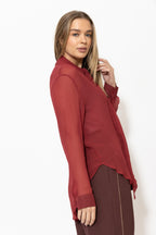 Burgundy Viscose Scarf Shirt