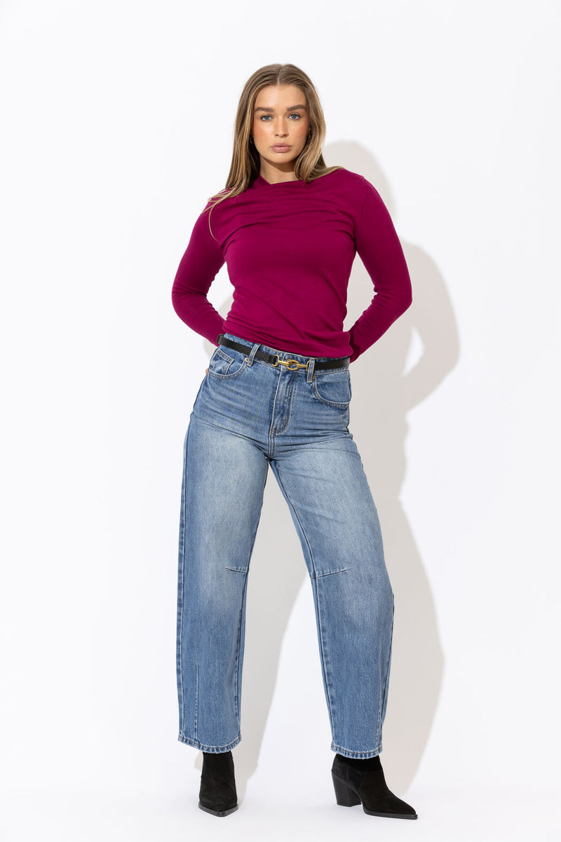 Magenta Fine Knit Drape Top