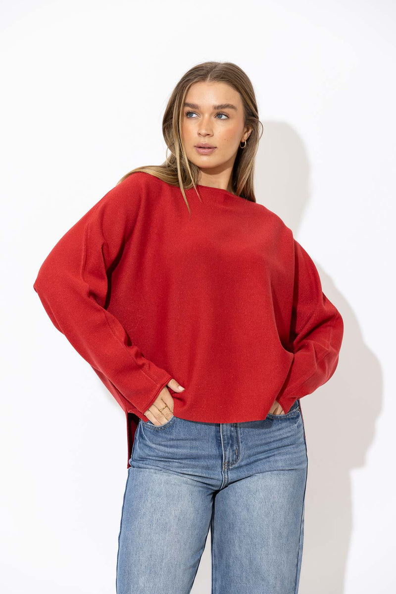 Red Recycled Yarn Slouch Knit