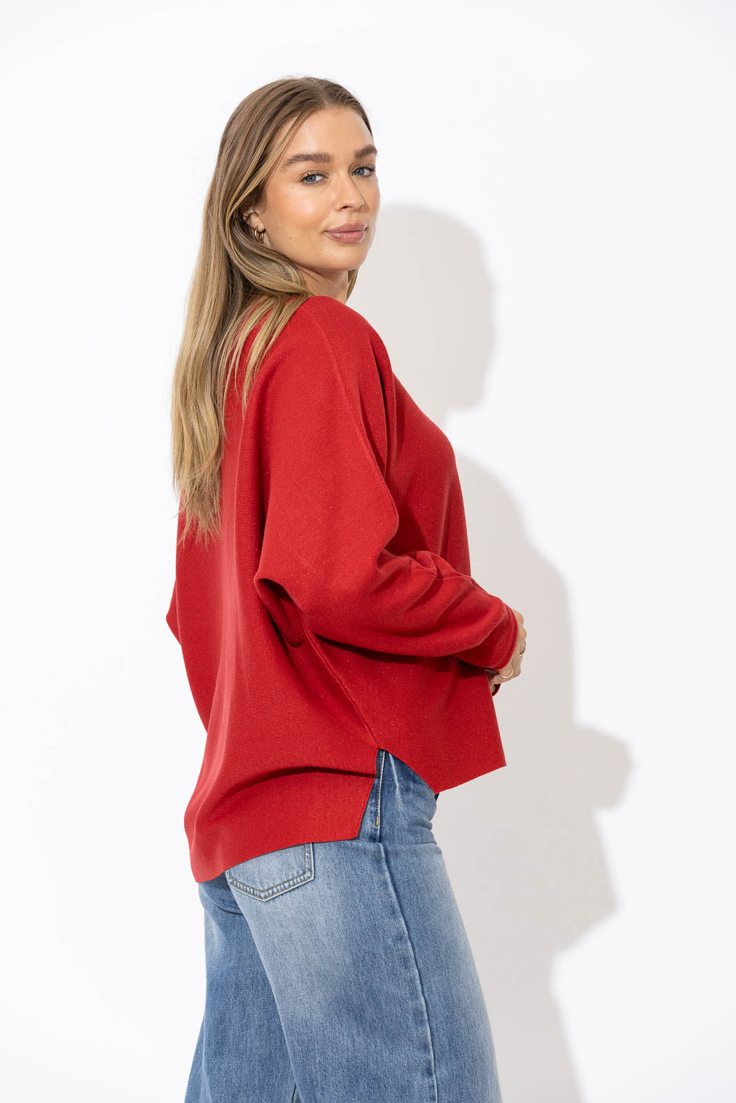 Red Recycled Yarn Slouch Knit