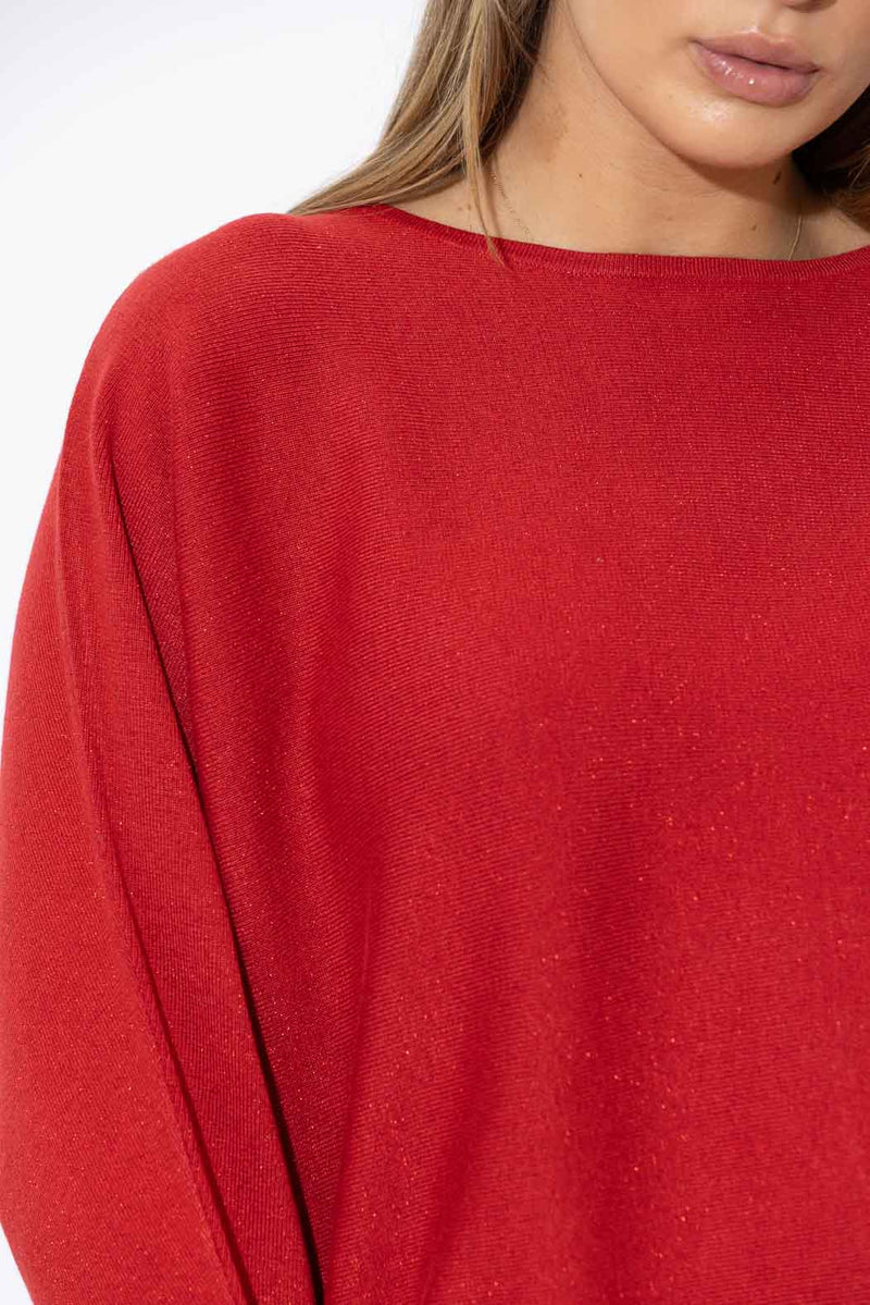 Red Recycled Yarn Slouch Knit