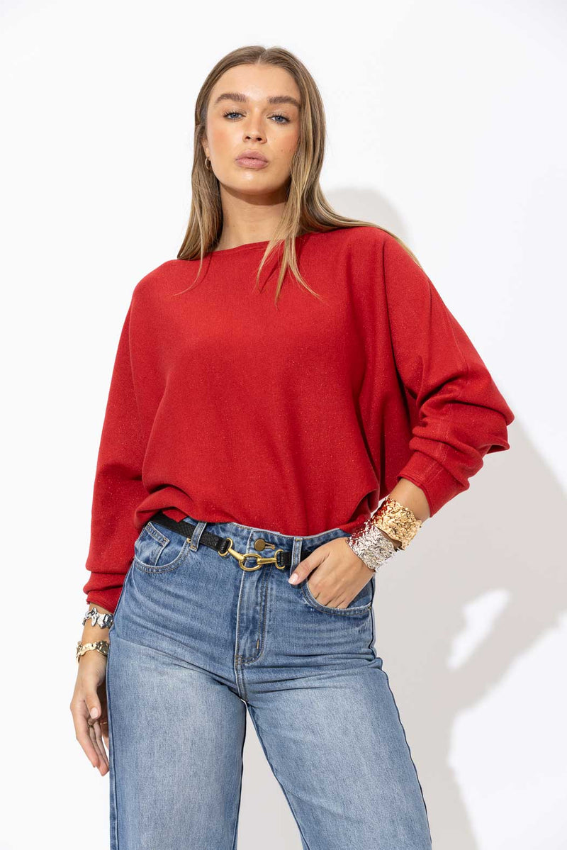 Red Recycled Yarn Slouch Knit