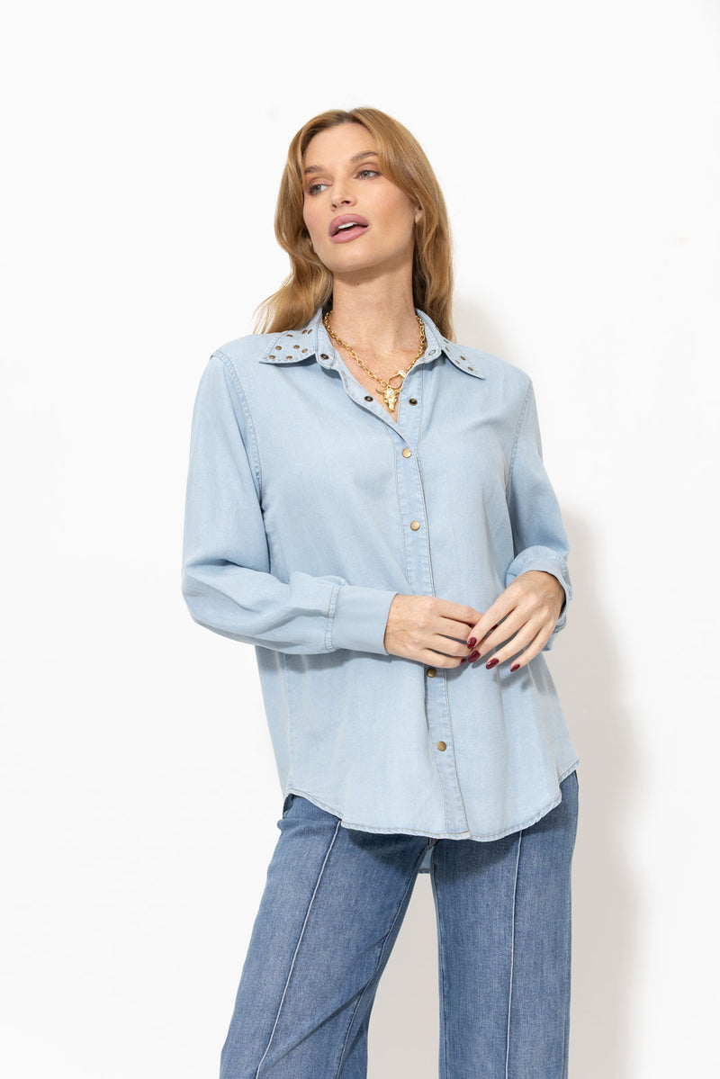 Washed Denim Cowboy Stud Shirt