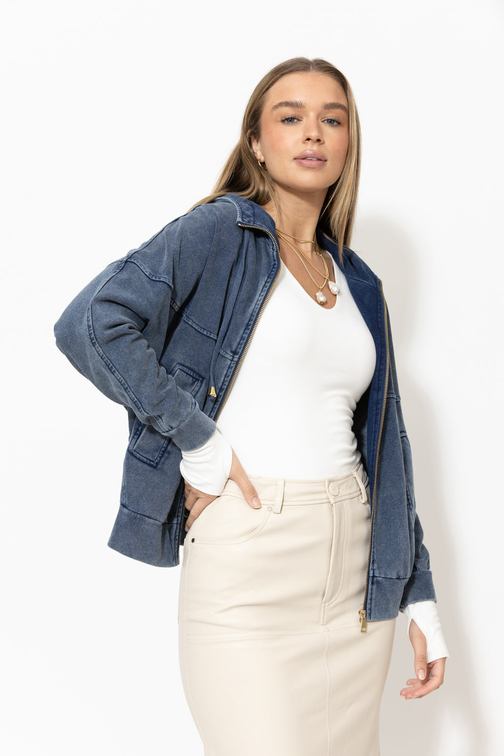Navy Washed Cotton Dolman Jacket