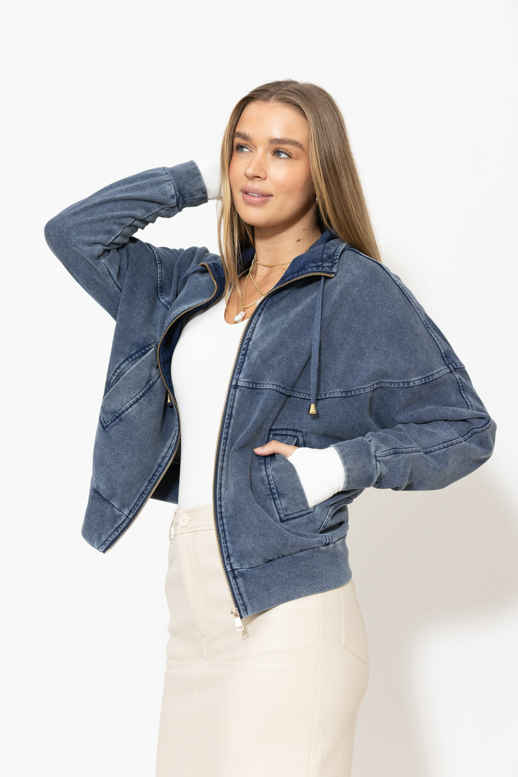 Navy Washed Cotton Dolman Jacket