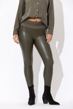 Khaki Faux Leather Tummy Shaper Miracle Pant