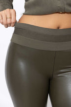 Khaki Faux Leather Tummy Shaper Miracle Pant