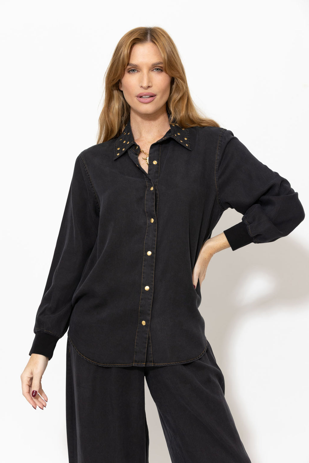 Washed Black Cowboy Stud Shirt