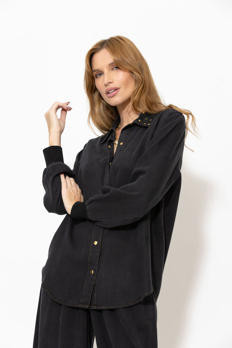 Washed Black Cowboy Stud Shirt