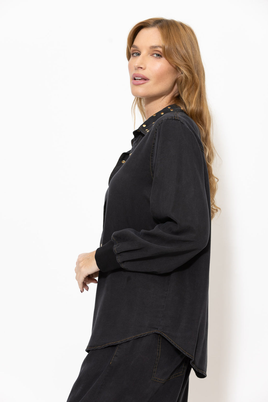 Washed Black Cowboy Stud Shirt