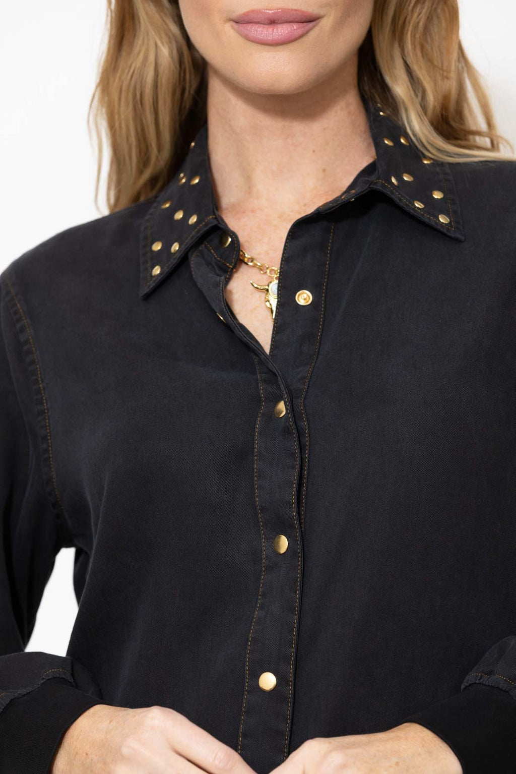 Washed Black Cowboy Stud Shirt