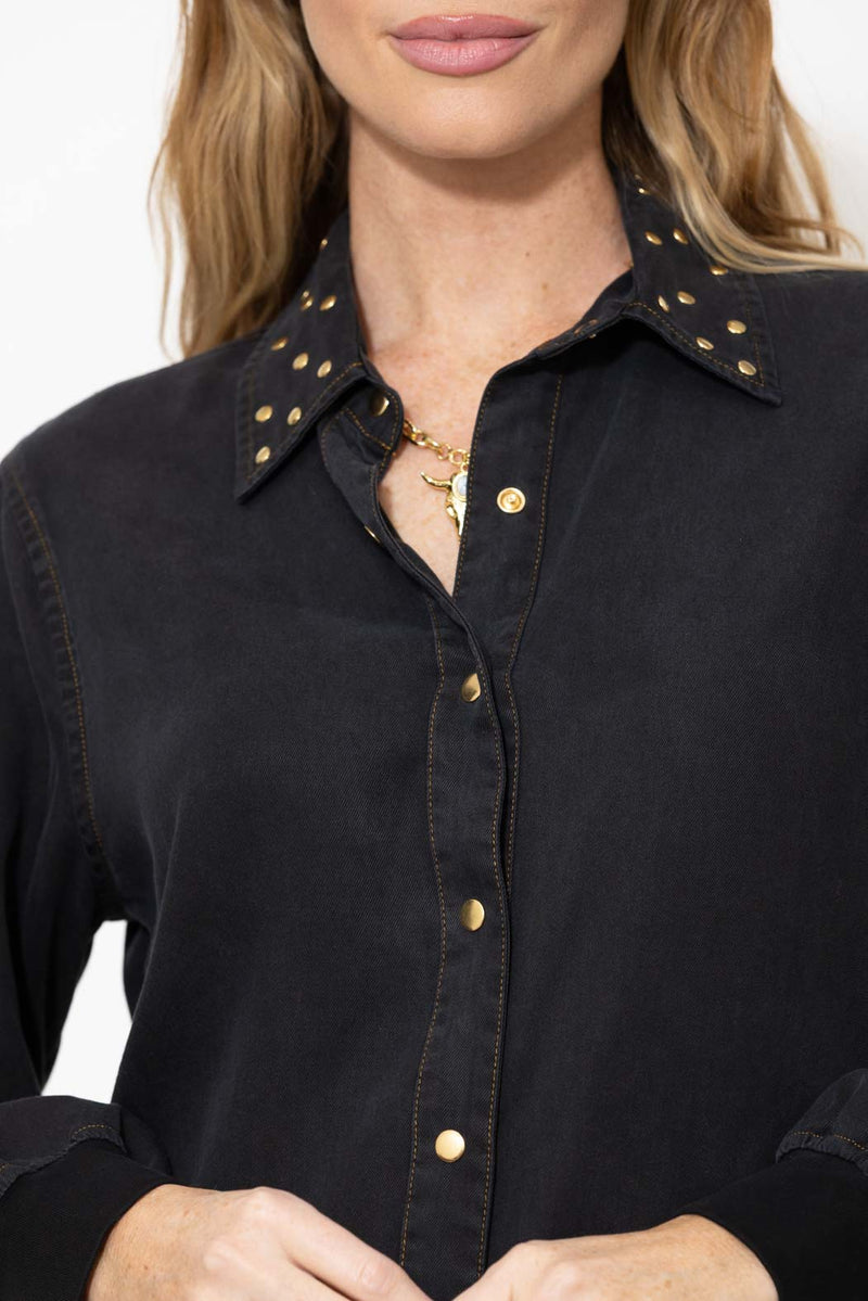 Washed Black Cowboy Stud Shirt