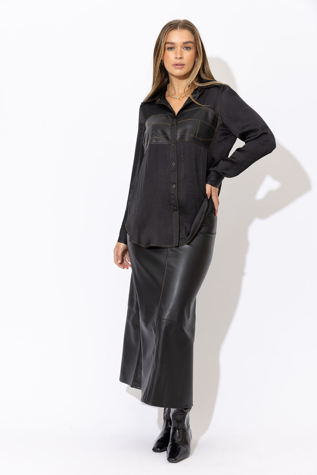 Black Pleather Bustier Shirt