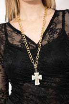 Ivory Diamante Cross Necklace