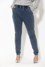 Navy Washed Cotton Stud Pant