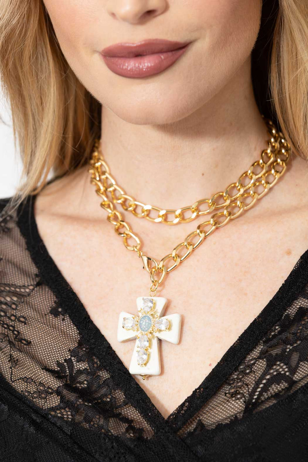 Ivory Diamante Cross Necklace