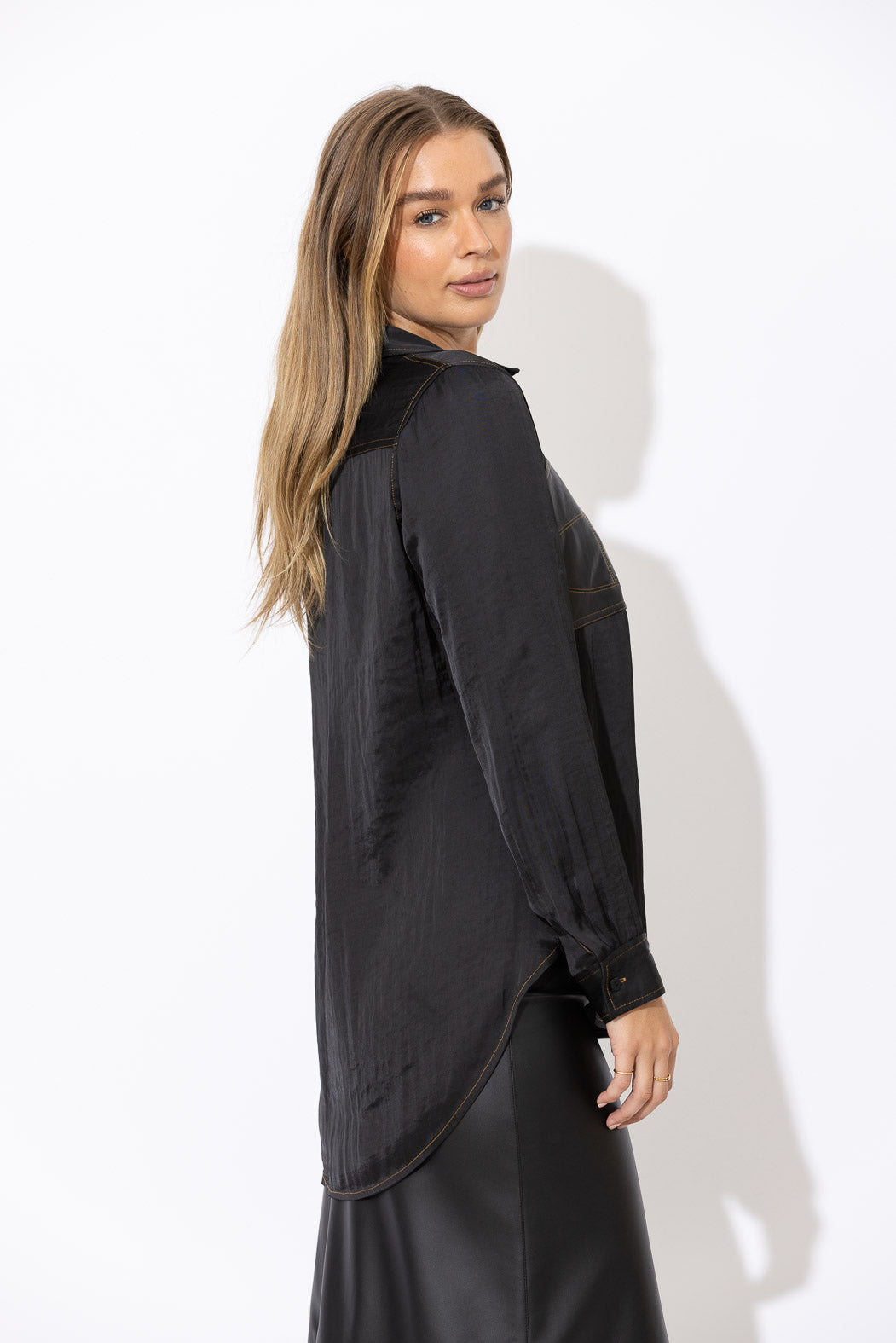 Black Pleather Bustier Shirt