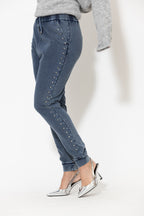 Navy Washed Cotton Stud Pant