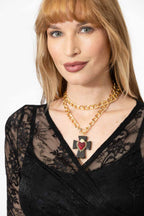 Black/Red Heart Cross Necklace
