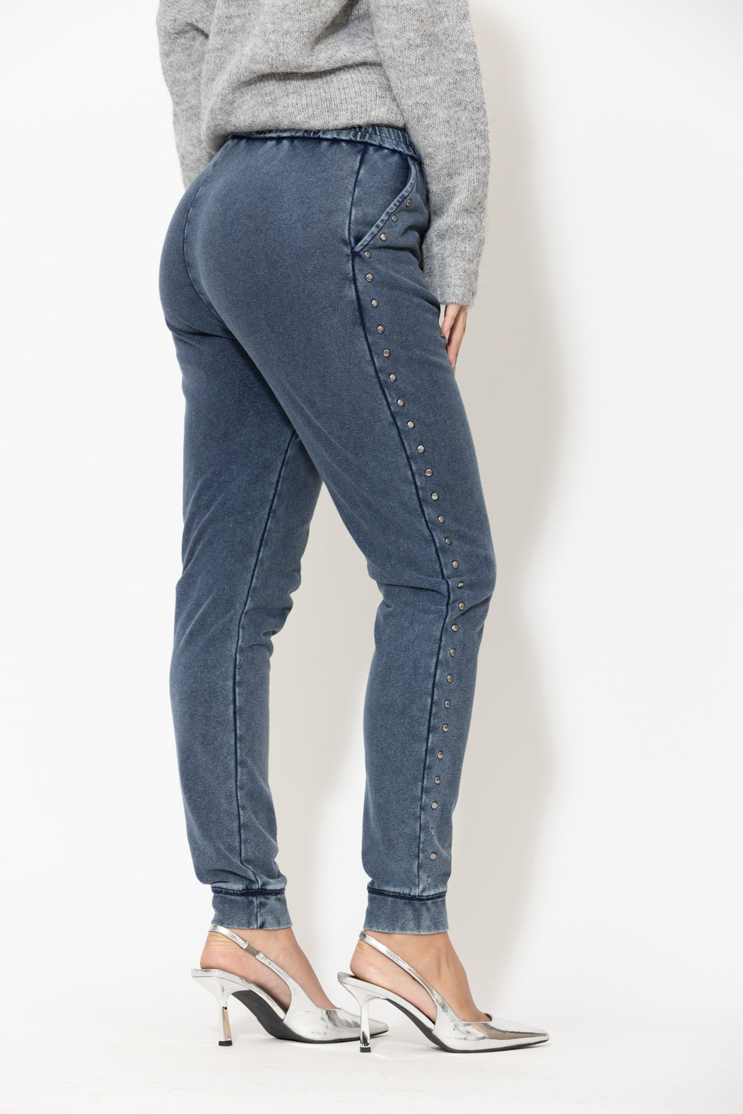 Navy Washed Cotton Stud Pant