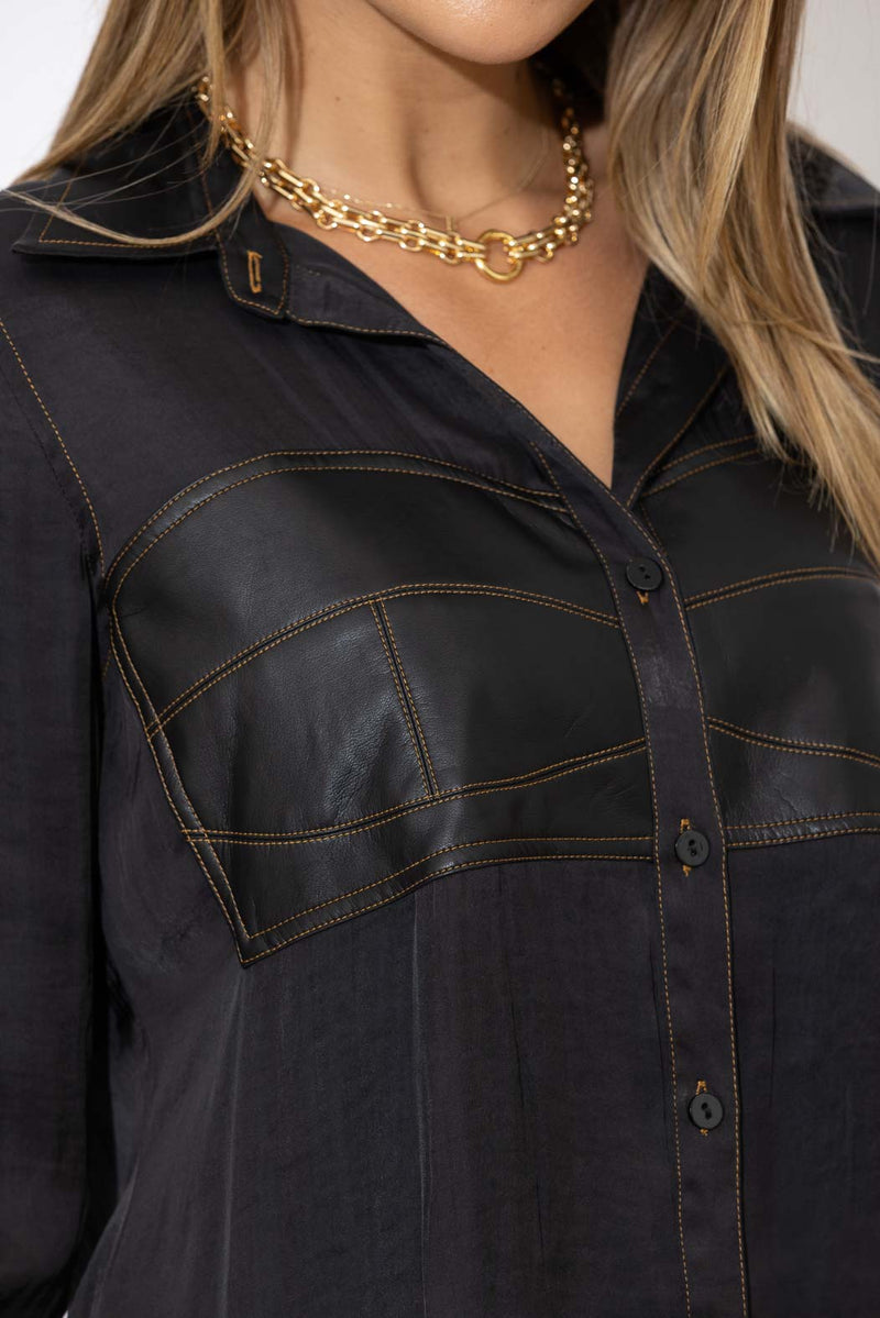 Black Pleather Bustier Shirt