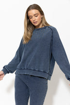 Navy Washed Cotton Stud Jumper