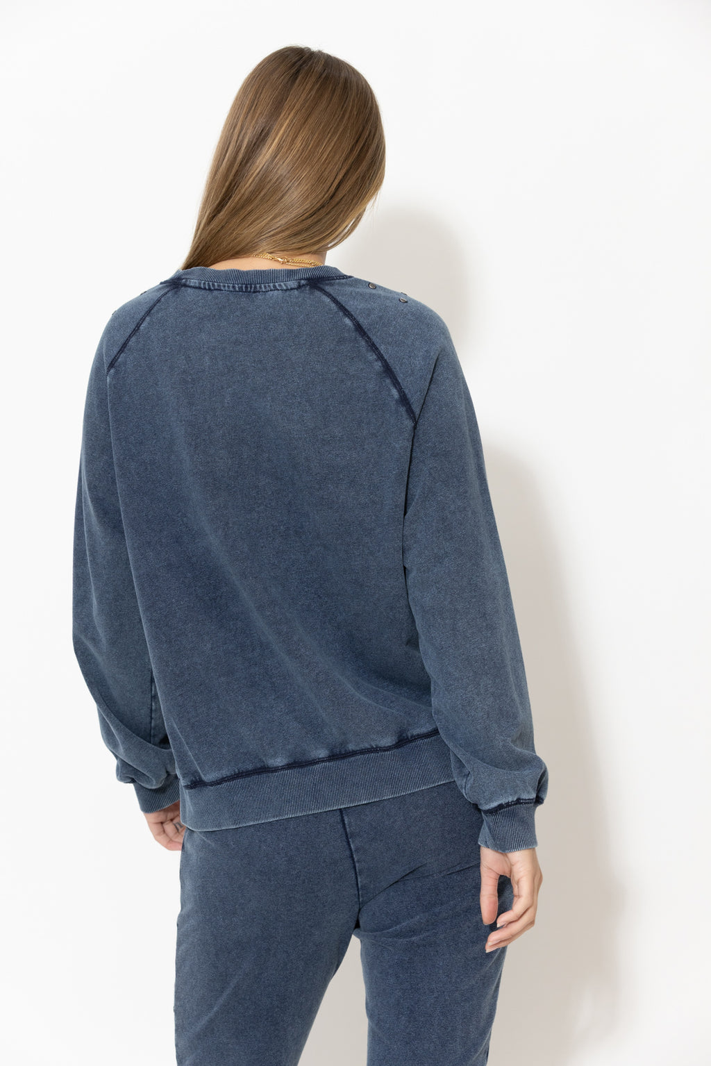 Navy Washed Cotton Stud Jumper