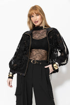 Black Lace Bomber Jacket