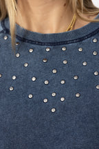 Navy Washed Cotton Stud Jumper