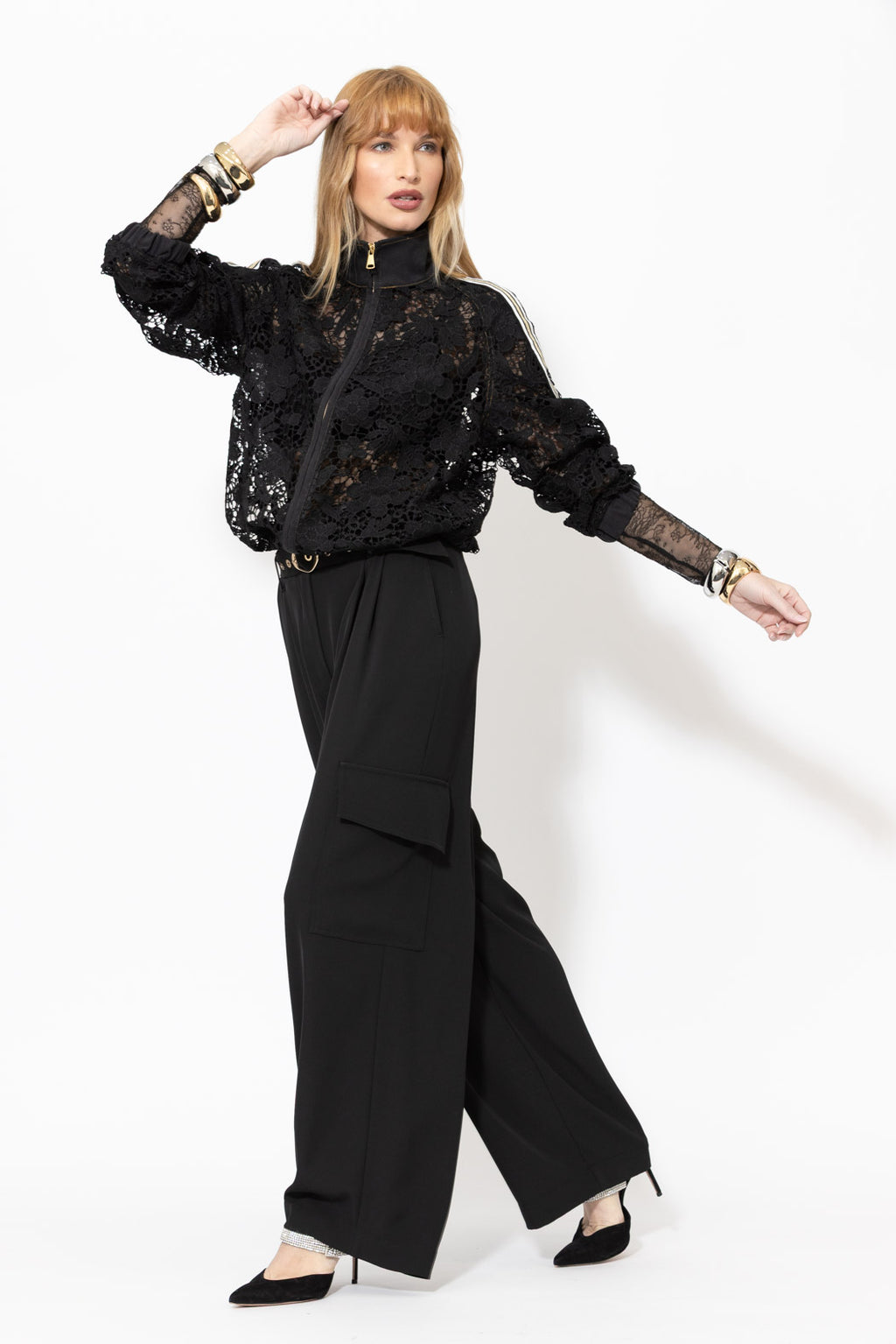 Black Lace Bomber Jacket