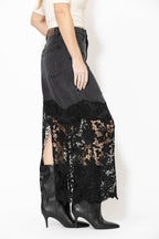 Black Lace Denim Skirt