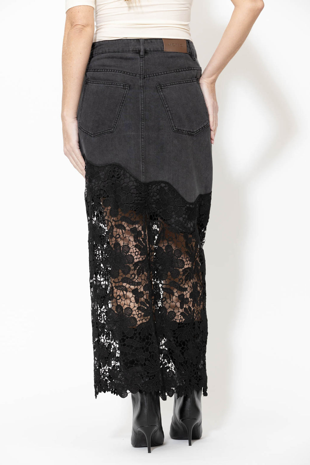 Black Lace Denim Skirt