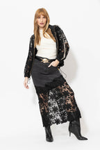 Black Lace Denim Skirt