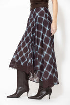 Check Lace Trim Bias Skirt