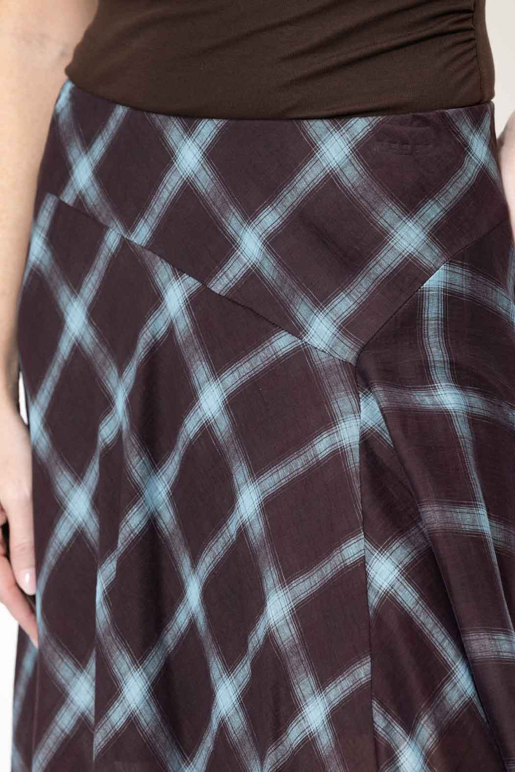Check Lace Trim Bias Skirt