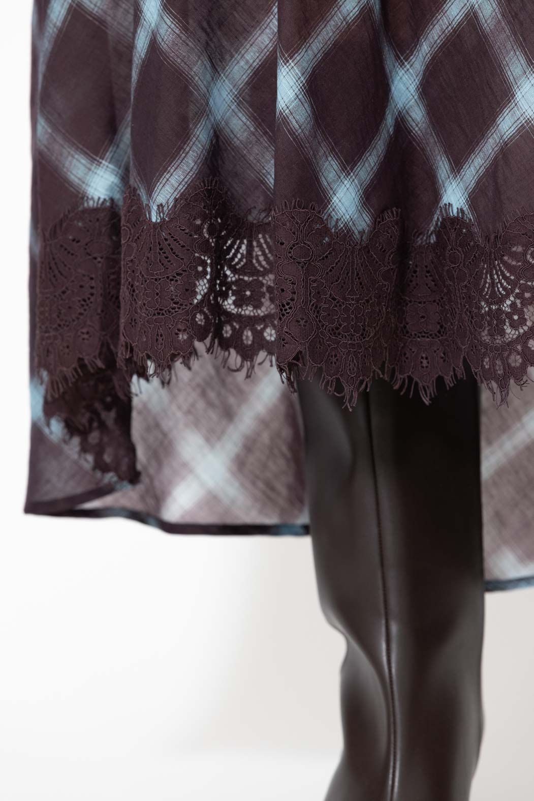 Check Lace Trim Bias Skirt