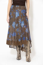 Floral Lace Trim Bias Skirt
