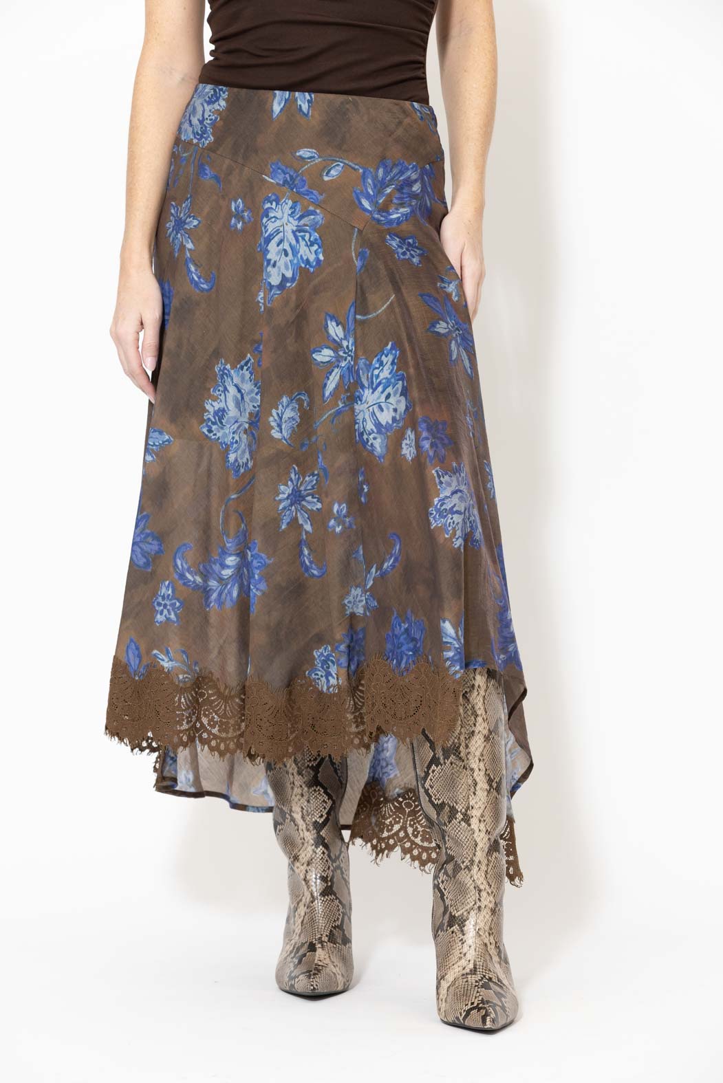 Floral Lace Trim Bias Skirt