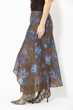 Floral Lace Trim Bias Skirt