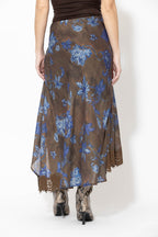 Floral Lace Trim Bias Skirt